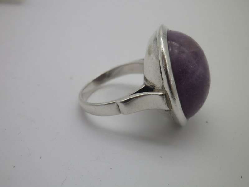 Sterling Silver & Amethyst Designer Cabochon Chunky Vintage Ring. Size R. 14g