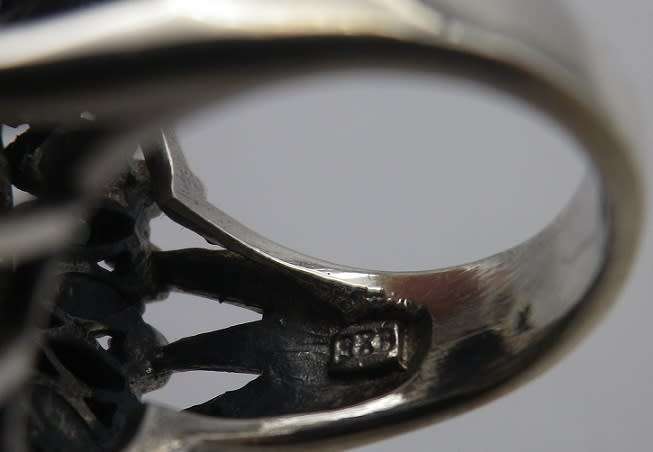 Sterling Silver, multi stone & marcasite dramatic Circus top ring. Size M 16.8 g