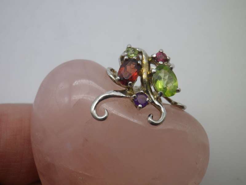 ROSE QUARTZ Heart Pendant set in sterling silver with 2 peridots, 2 garnets & amethyst Large 4.5x5cm