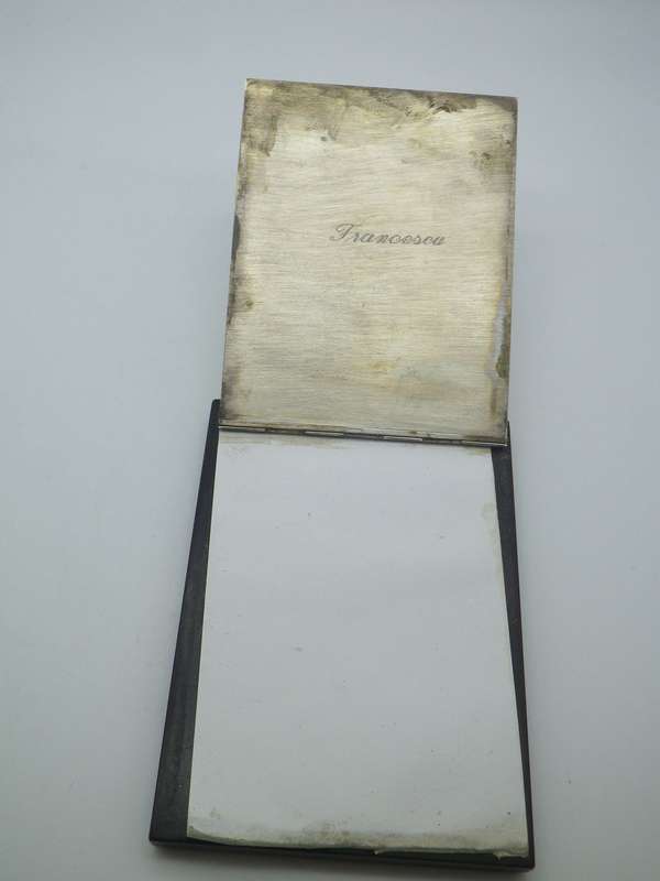 SILVER Note Pad holder. 800 purity Continental silver, likely Italian. Pretty brown stone inset.