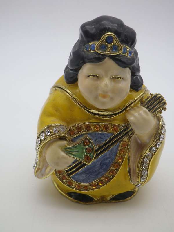 Gorgeous Geisha Trinket pot. Heavy metal, enamel and shiny stones. Cute!!!