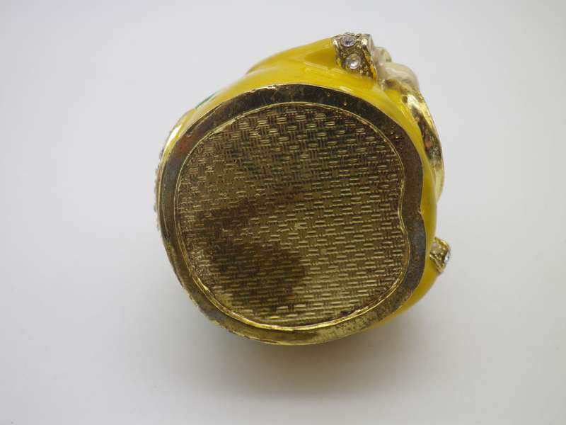 Gorgeous Geisha Trinket pot. Heavy metal, enamel and shiny stones. Cute!!!