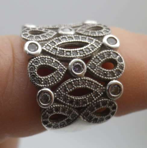 Sterling Silver & CZ Vintage Dress ring. Size: K 1/2- L. 7g Gorgeous