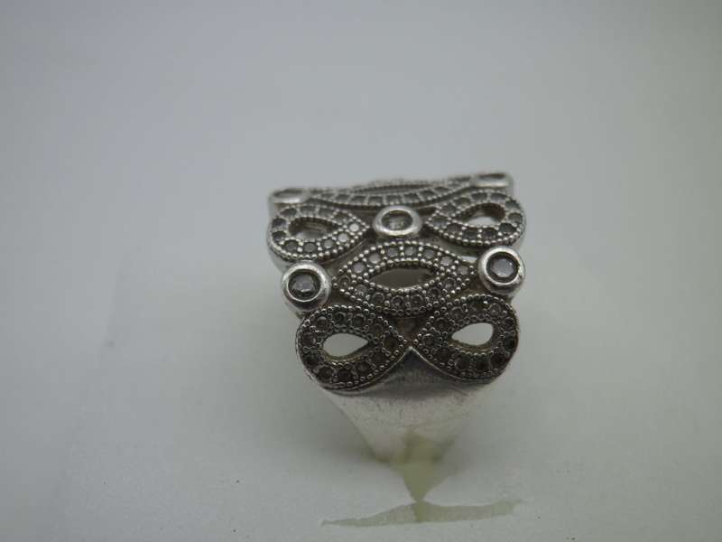 Sterling Silver & CZ Vintage Dress ring. Size: K 1/2- L. 7g Gorgeous