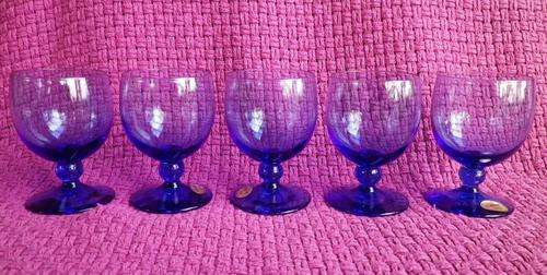 SPLENDID set of 5 SWEDISH REIJMEYRE COBALT BLUE SHERRY GLASSES.Excellent condition.ORIGINAL STICKERS