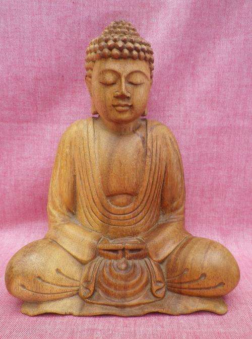 SUBLIME & SERENE. GORGEOUS BURMESE-STYLE CARVED WOOD MEDITATING BUDDHA.