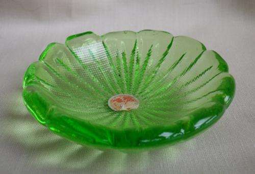 Divine little electric green textured double glass, "Made in Italy" bowl/salt dish. Special.