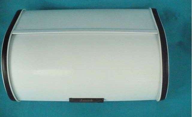 Fresh, crisp white enamel MONARCH bread bin. Clean.