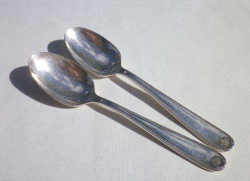 TWO Beautiful CHRISTOFLE OF FRANCE SILVERPLATED dessert/small serving spoons. Shell pattern