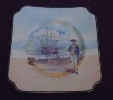 VINTAGE ROYAL DOULTON 'HISTORIC ENGLAND" SQUARE SIDE PLATE.14.5CM LORD NELSON &THE VICTORY