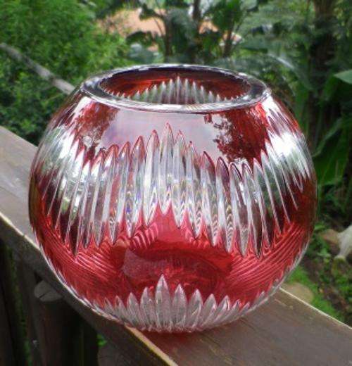 REDUCED!!! Magnificent Bohemian red and clear crystal large round tubby rose bowl
