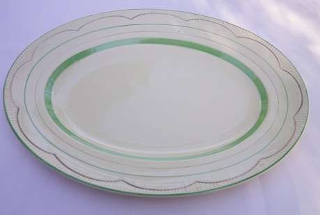 WOWEE! CLARICE CLIFF c 1940S NEWPORT POTTERIES CREAM, GREEN & WHITE SERVING PLATTER REG:840076