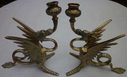 MAGNIFICENT LARGE VINTAGE/ANTIQUE CHINESE SOLID BRASS DRAGON-SHAPED CANDLE HOLDERS