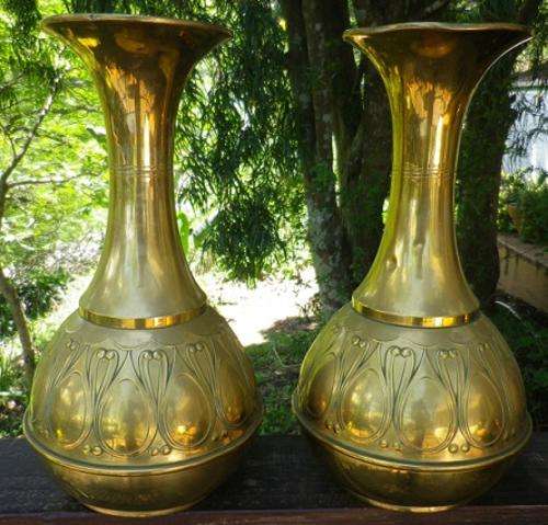 WOW!! Pair c1900 Art Nouveau KDM Royal Daalderop Holland  Brass Vases