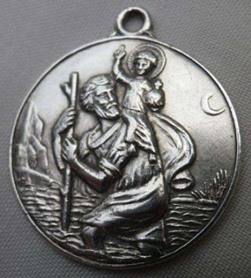 Stunning large hallmarked vintage Sterling silver Saint Christopher medallion or pendant. 2.5cm