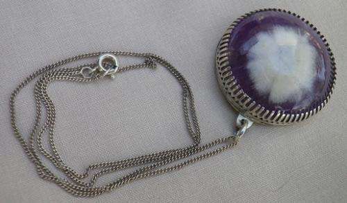 SPECIAL UNUSUAL AMETHYST AND STERING SILVER PENDANT WITH CHAIN