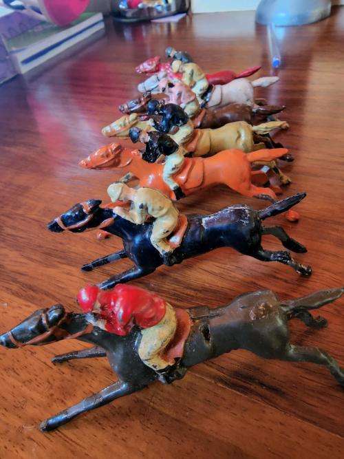 Very Rare !! Vintage Escalado 1930s Horse racing Game  7 Heavy Lead horses