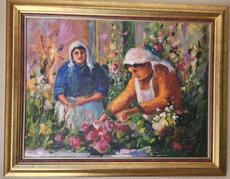 Koos Bronkhorst - Flower Pickers  Oil on board