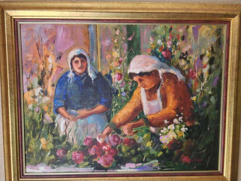 Koos Bronkhorst - Flower Pickers  Oil on board