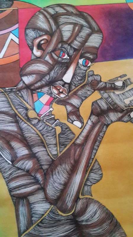 Nat (Nathaniel)  Mokgosi (South African 1946-) Rare MIxed Midia "R22 000.00"