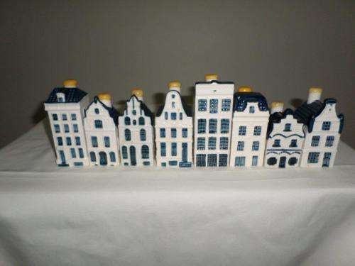 8 BLUE DELFT KLM HOUSES BY BOLS WITH LIDS NO  -  22,  74, 21,16,47,40, 43,1