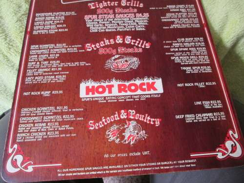 NAVAHO SPUR BRACKENFELL  MENU FROM THE MID  EIGHTIES SPUR BURGERS R10.95