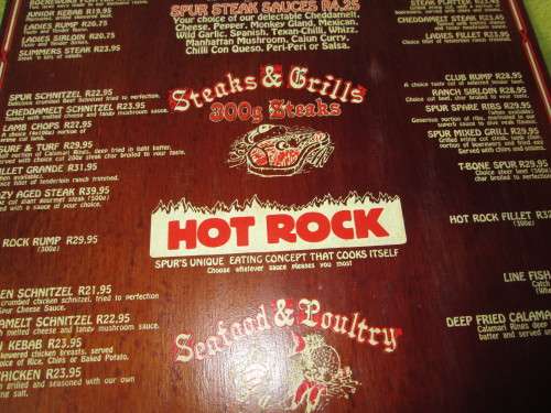 NAVAHO SPUR BRACKENFELL  MENU FROM THE MID  EIGHTIES SPUR BURGERS R10.95