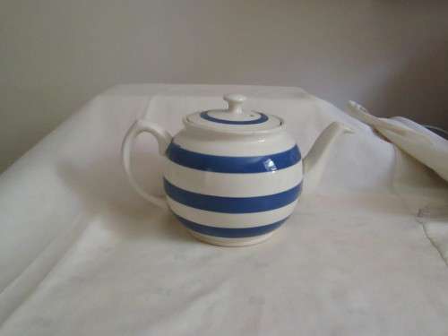 BLUE AND WHITE STRIPE TEAPOT