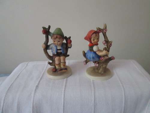 2 GOEBEL FIGURINES MADE IN W GERMANY- BOY AND GIRL SITTING IN  A TREE