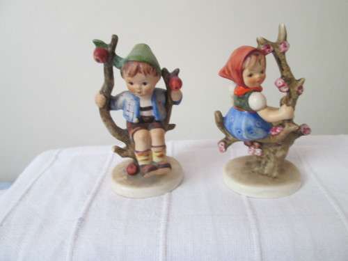 2 GOEBEL FIGURINES MADE IN W GERMANY- BOY AND GIRL SITTING IN  A TREE