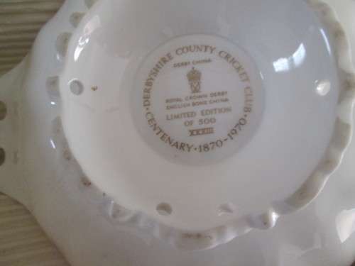 ROYAL CROWN DERBYSHIRE COUNTRY CRICKET CLUB  1870 - 1970 BOWL IN ORIGINAL BOX