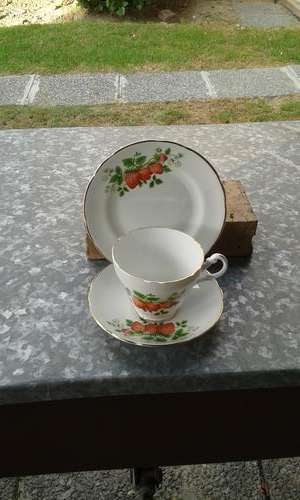 TRIO CUP SAUER AND SIDE PLATES (STRAWBERRY)