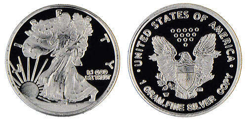 1 gram  999 fine Silver American Eagle round Investment bullion