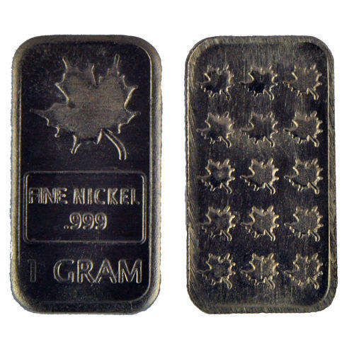1 gram nickel maple leaf bullion bar
