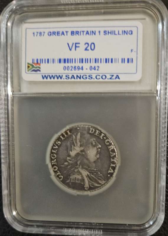 1787 Great Britain George III Silver Shilling Shilling SANGS VF 20 Grading