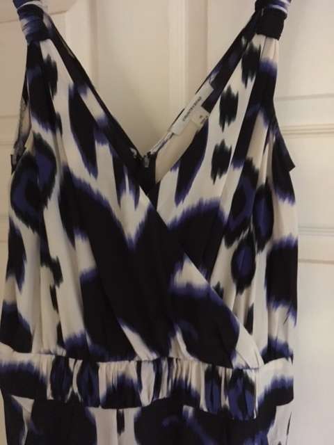 Bold Print Blue, Black and White Country Road Silk Dress