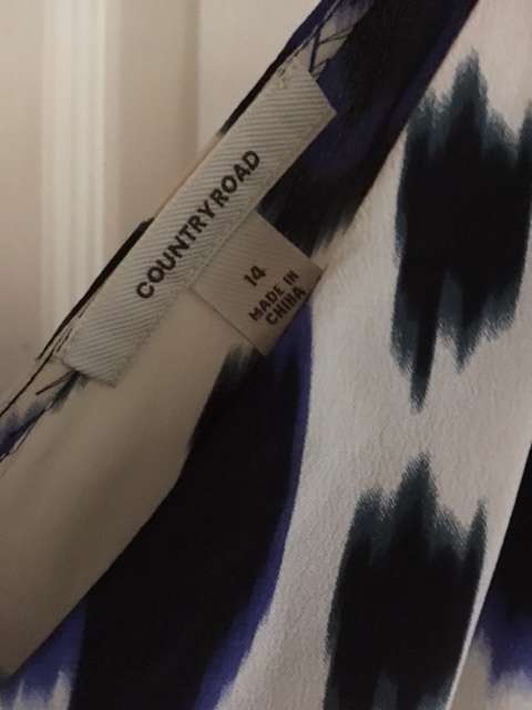 Bold Print Blue, Black and White Country Road Silk Dress