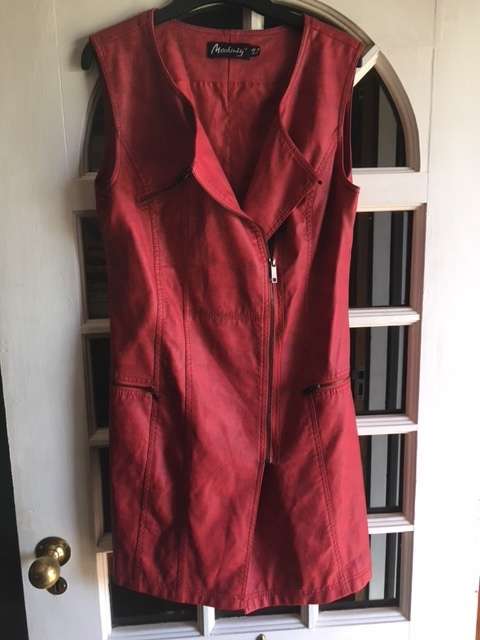 Sexy Red Faux Leather Zip Up Biker Mini Dress