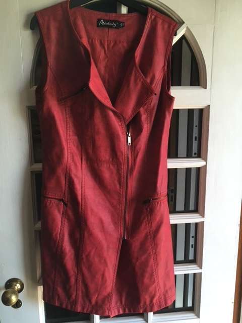 Sexy Red Faux Leather Zip Up Biker Mini Dress