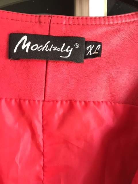 Sexy Red Faux Leather Zip Up Biker Mini Dress