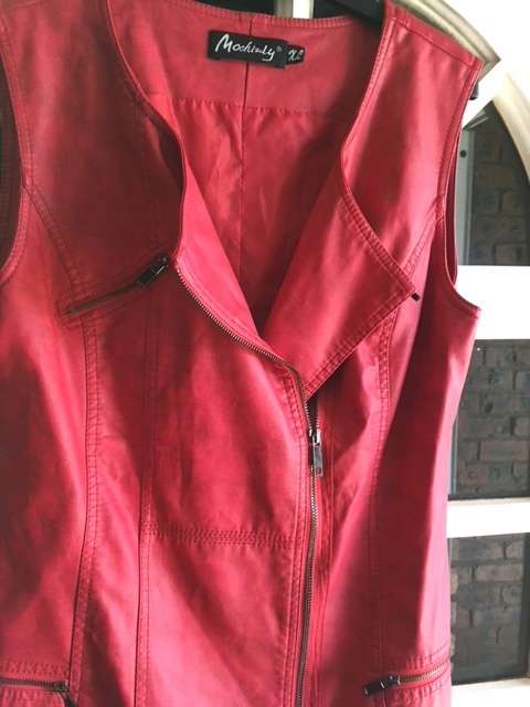 Sexy Red Faux Leather Zip Up Biker Mini Dress