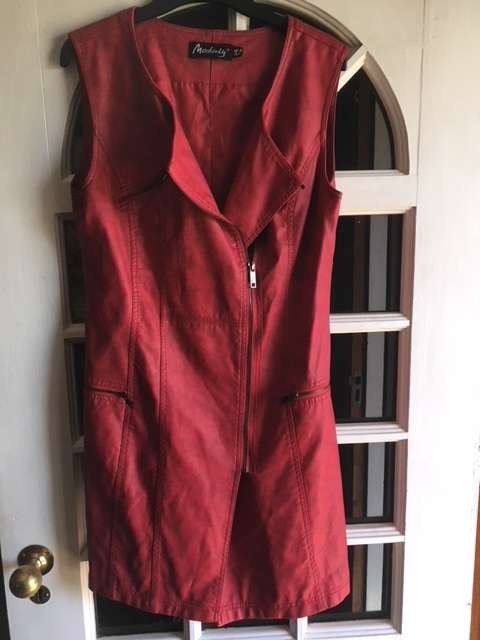Sexy Red Faux Leather Zip Up Biker Mini Dress