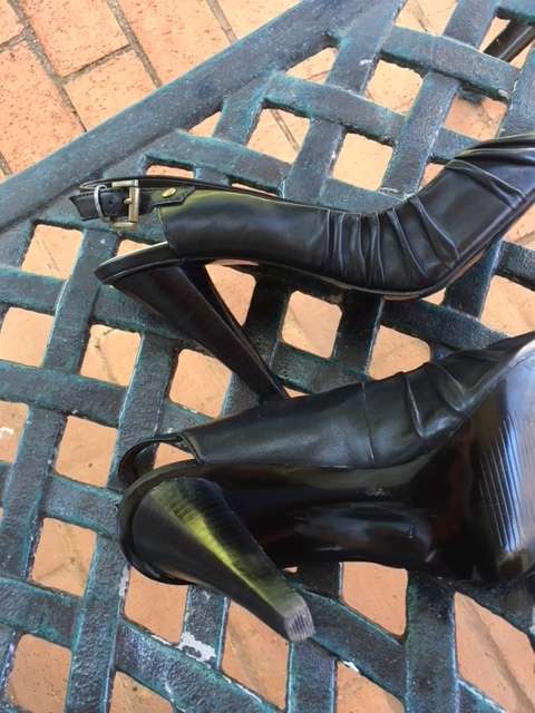 Black peep-toe sling back heels