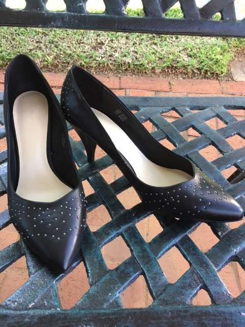 Black studded kitten heels