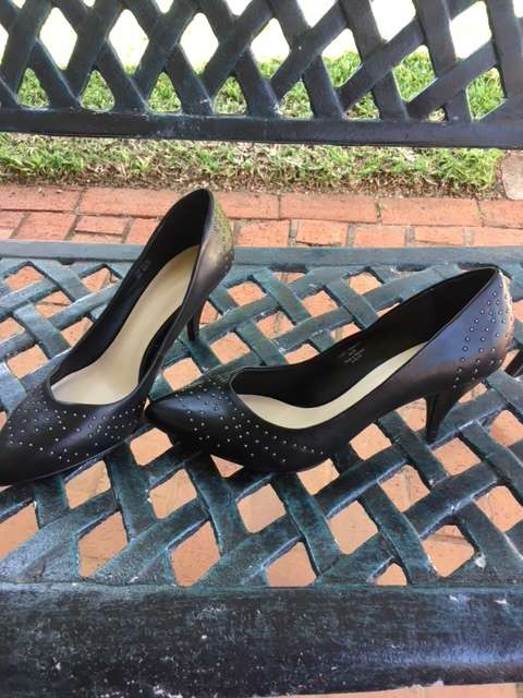 Black studded kitten heels