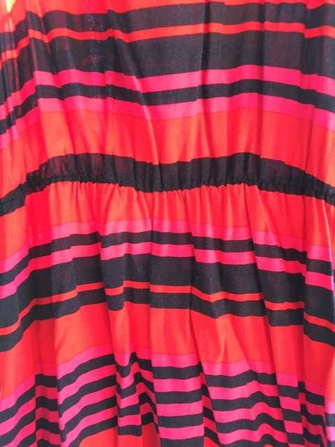 Red, pink and black striped mini dress