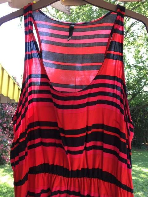 Red, pink and black striped mini dress