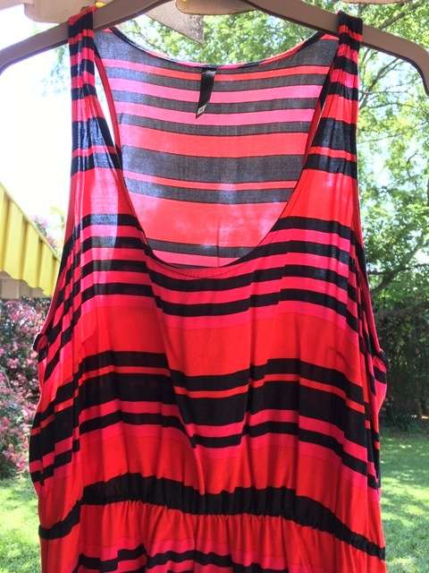 Red, pink and black striped mini dress