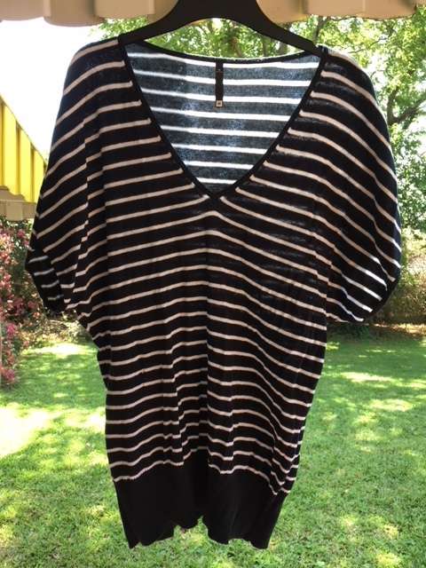 Black and white striped V-neck top