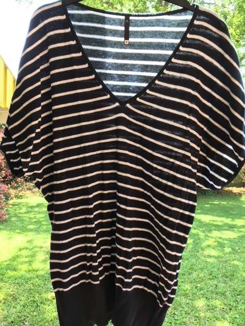 Black and white striped V-neck top